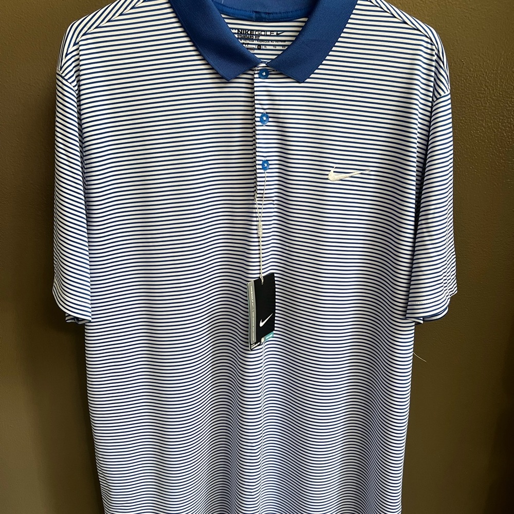Nike dri-fit Blue and White Striped Polo Shirt
